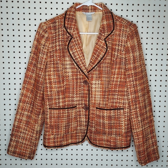 Dressbarn Tweed Blazer 10 Orange Long Sleeve 2-Button Pocket Collar Retro Preppy - Picture 1 of 4